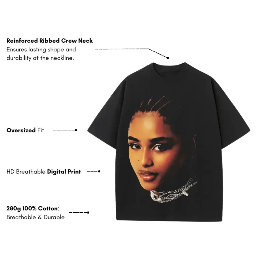 Tyla Water Portrait Heavyweight Oversized Black Graphic Tee - Image 5