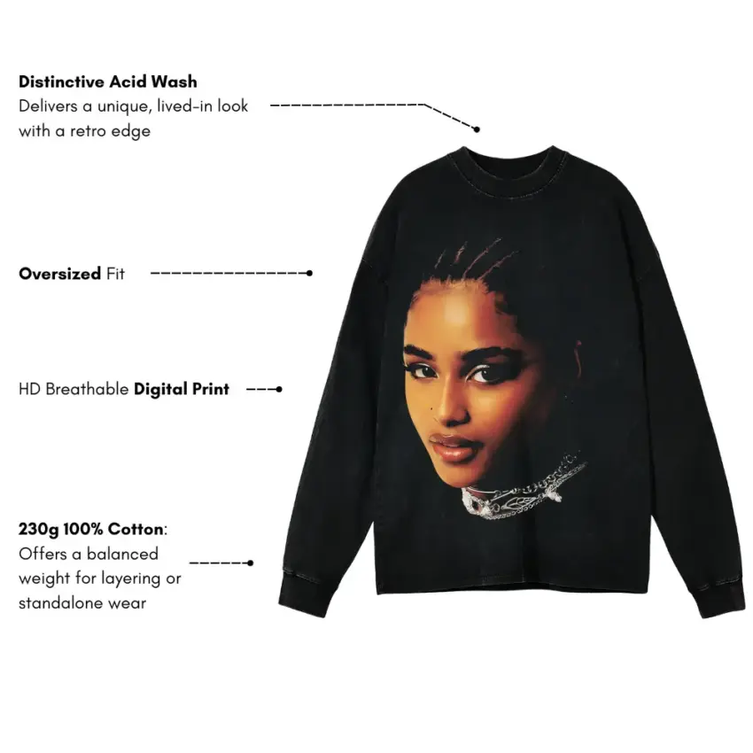 Tyla Water Portrait Aicd Wash Oversized Long Sleeve Shirt - Image 5