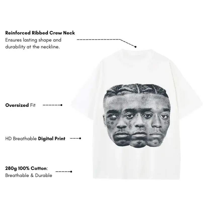 Uzi Three Faces Heavyweight Oversized White Graphic Tee - Image 5