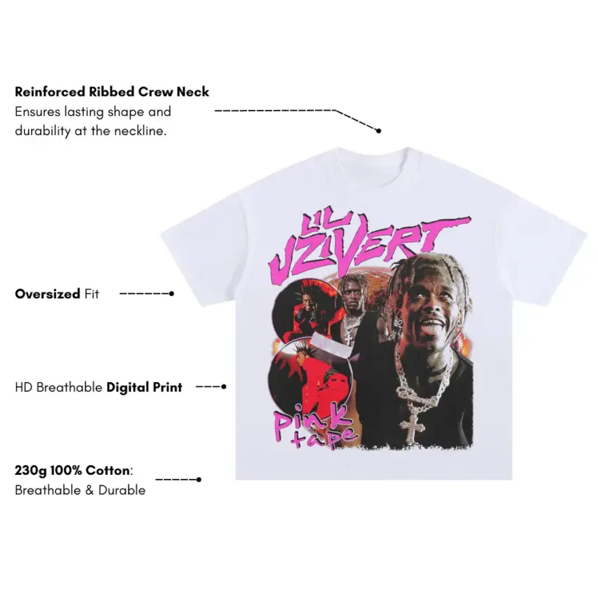 Uzi Vert Collage Oversized White Graphic Tee - Image 5
