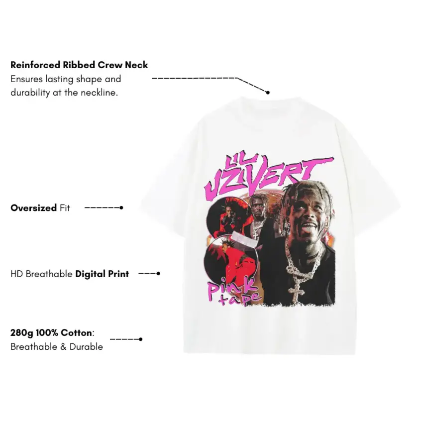Uzi Vert Collage Heavyweight Oversized White Graphic Tee - Image 5