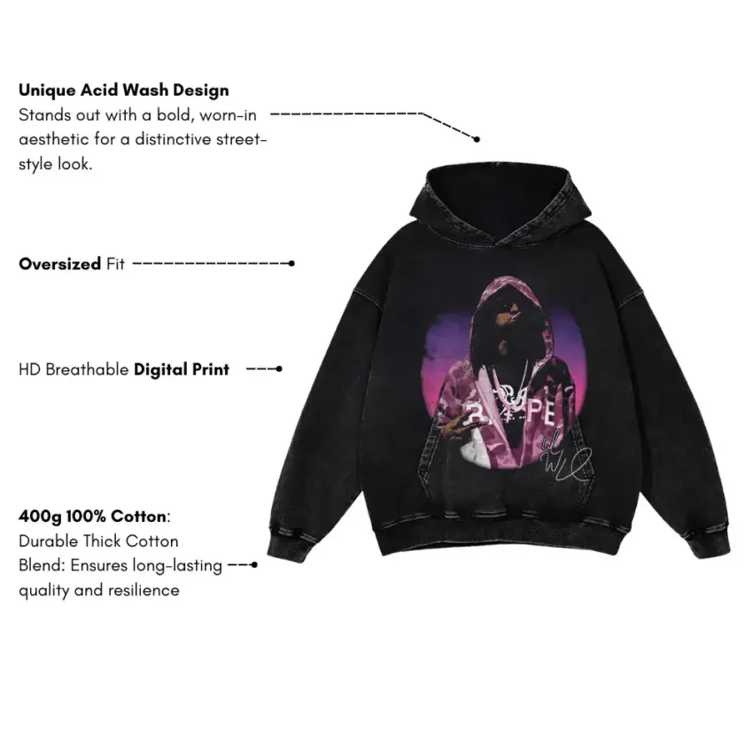 Uzi Vert Signature Style Aicd Wash Oversized Hoodie - Image 5