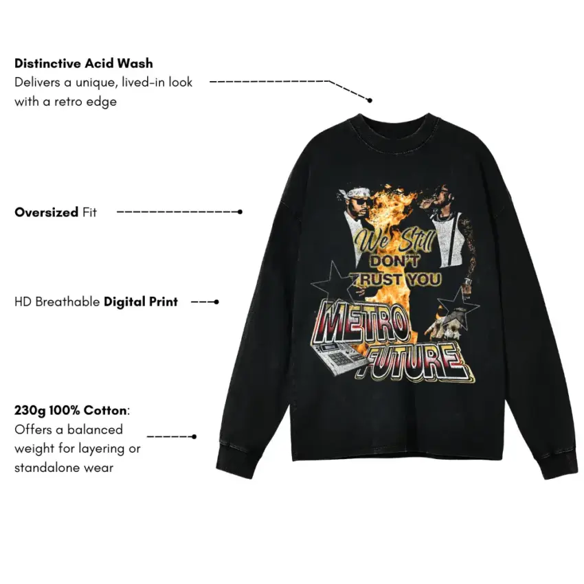We Dont Trust You Aicd Wash Oversized Long Sleeve Shirt - Image 5