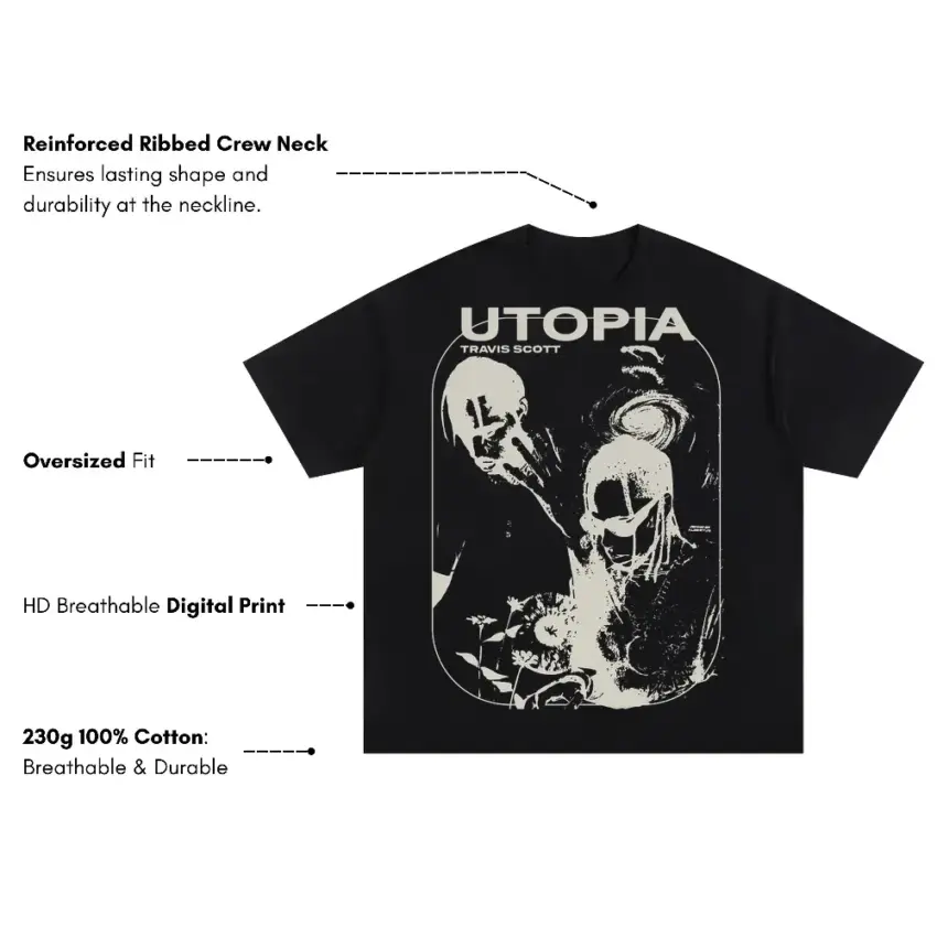 Welcome To Utopia 2 Oversized Black Graphic Tee - Image 5