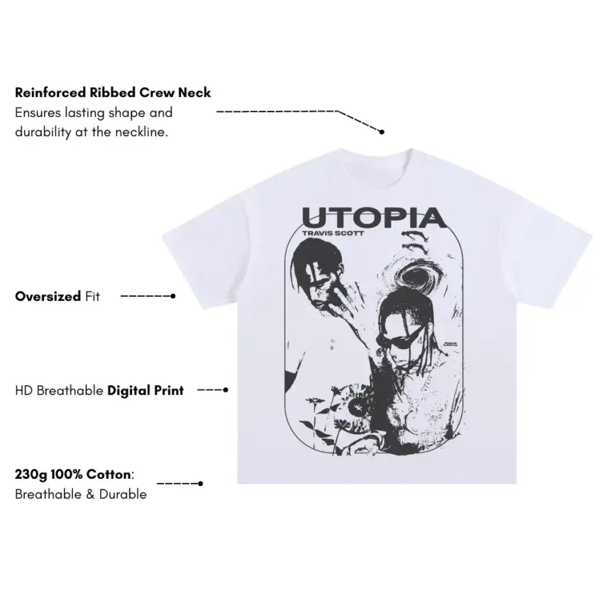 Welcome To Utopia Oversized White Graphic Tee - Image 5
