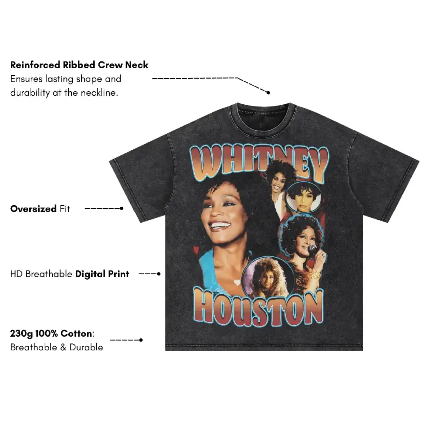 Whitney Houston I Wanna Dance Oversized Acid Wash T-shirt - Image 5