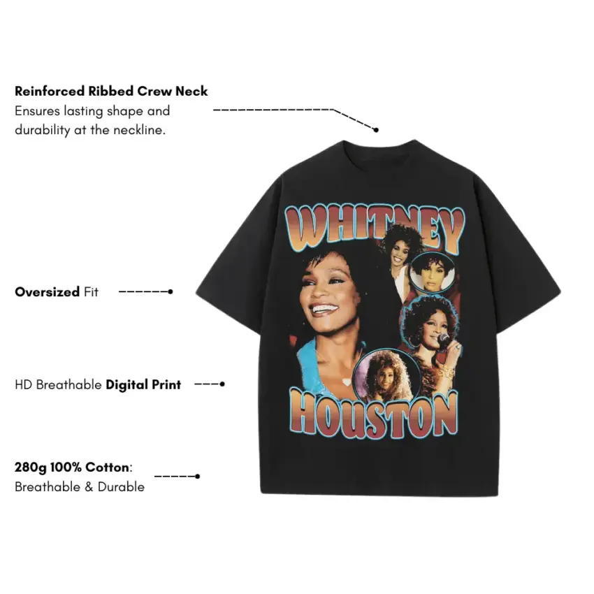 Whitney Houston I Wanna Dance Heavyweight Oversized Black Graphic Tee - Image 5