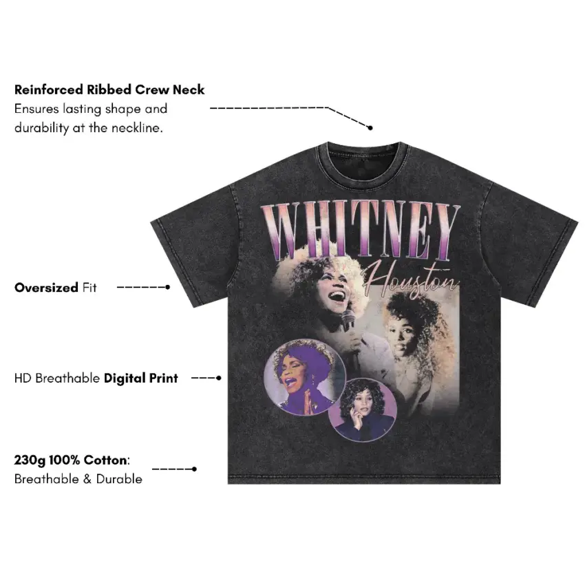 Whitney Houston Purple Tribute Oversized Acid Wash T-shirt - Image 5