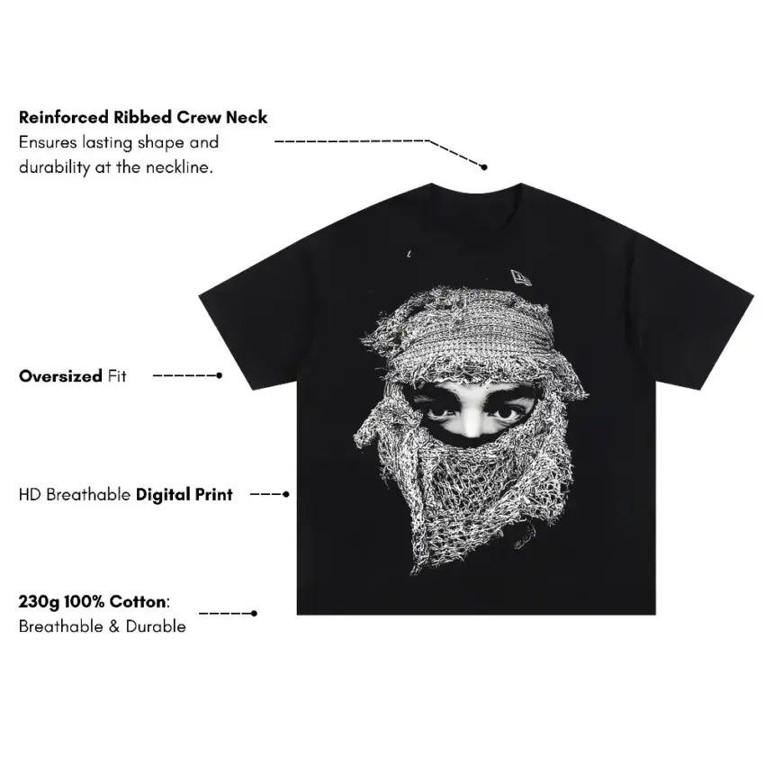 Woven Mask Mystic Oversized Black Graphic Tee - Image 5