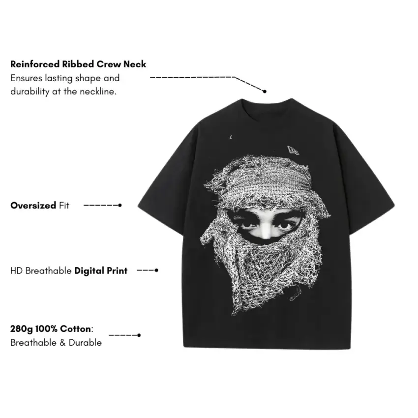 Woven Mask Mystic Heavyweight Oversized Black Graphic Tee - Image 5