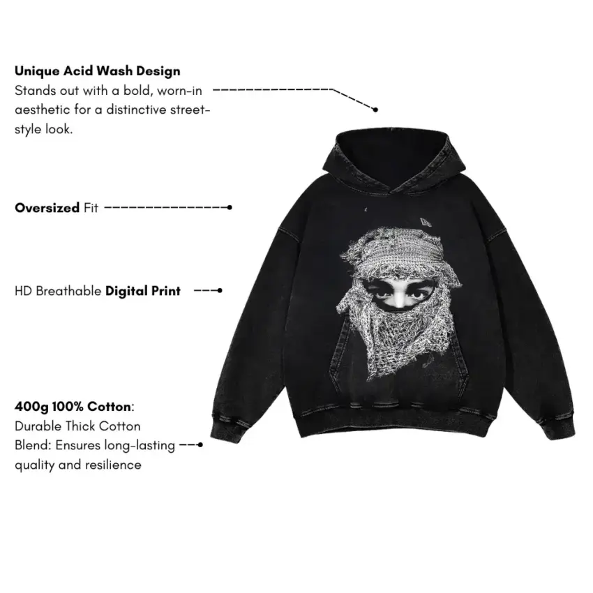 Woven Mask Mystic Aicd Wash Oversized Hoodie - Image 5