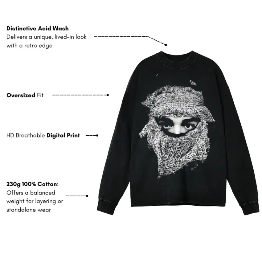 Woven Mask Mystic Aicd Wash Oversized Long Sleeve Shirt - Image 5