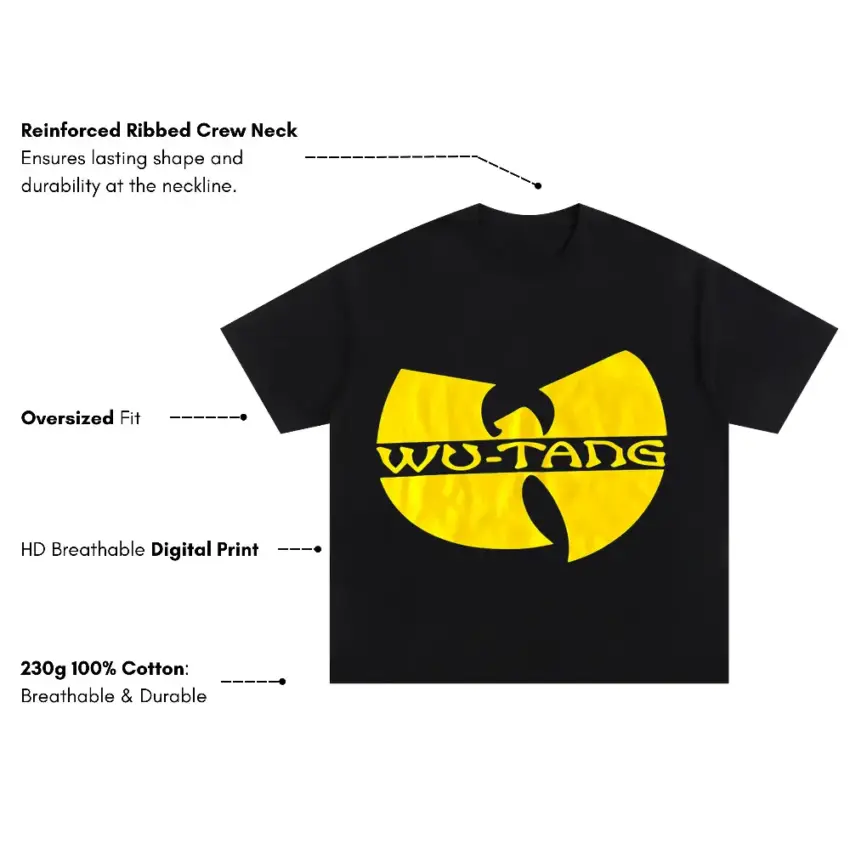 Wu Tang Clan Logo Oversized Black Graphic Tee - Image 5