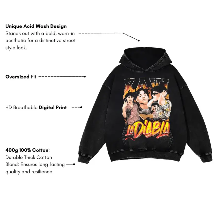 Xavi La Diabla Aicd Wash Oversized Hoodie - Image 5