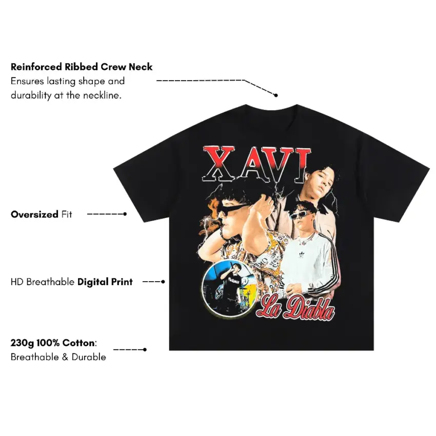 Xavi La Victima Tribute Oversized Black Graphic Tee - Image 5
