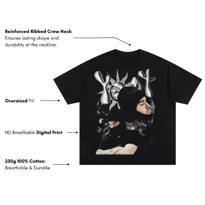 Yeat 2 Alive Tribute Oversized Black Graphic Tee - Image 5