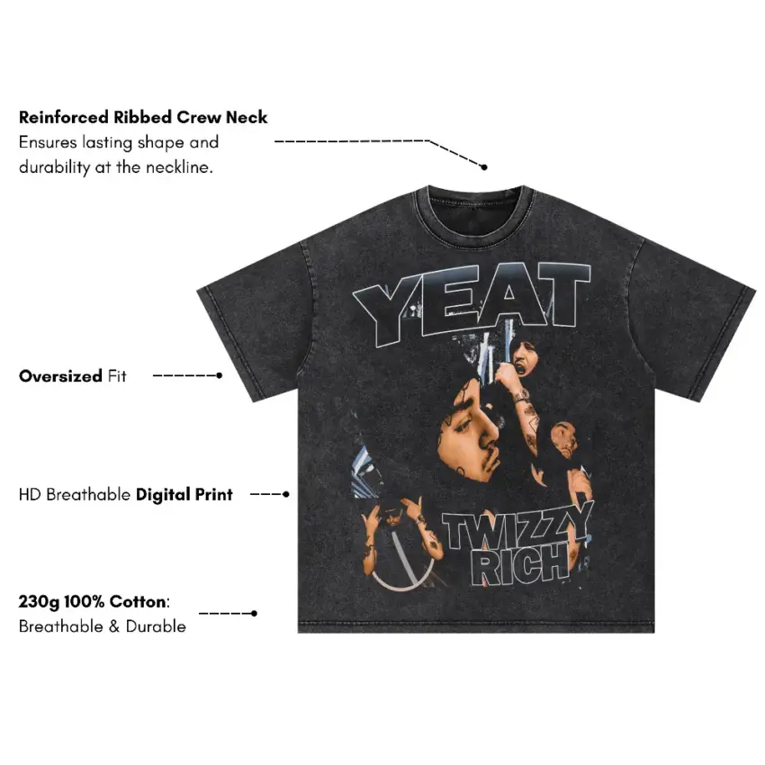 Yeat Twizzy Rich Oversized Acid Wash T-shirt - Image 5
