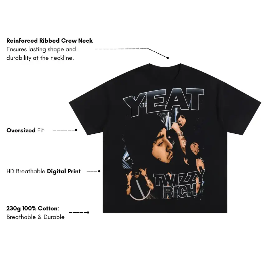 Yeat Twizzy Rich Oversized Black Graphic Tee - Image 5