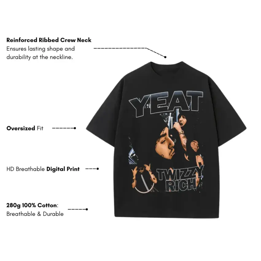 Yeat Twizzy Rich Heavyweight Oversized Black Graphic Tee - Image 5