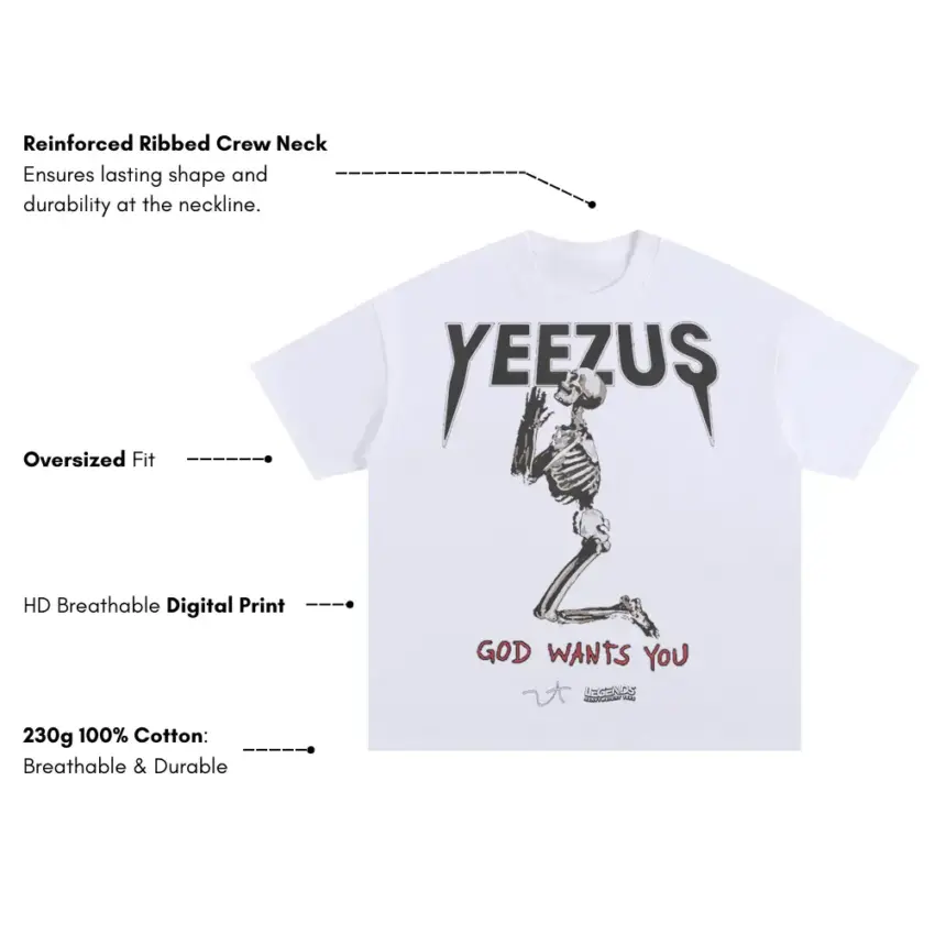Yeezus Tour Rises Oversized White Graphic Tee - Image 5