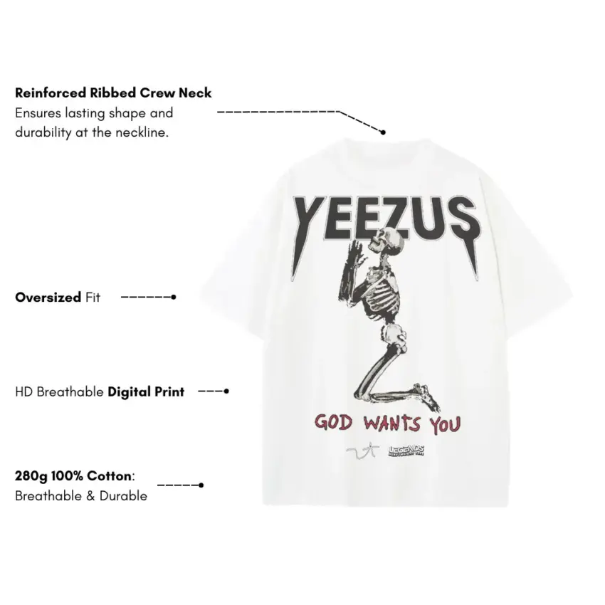 Yeezus Tour Rises Heavyweight Oversized White Graphic Tee - Image 5