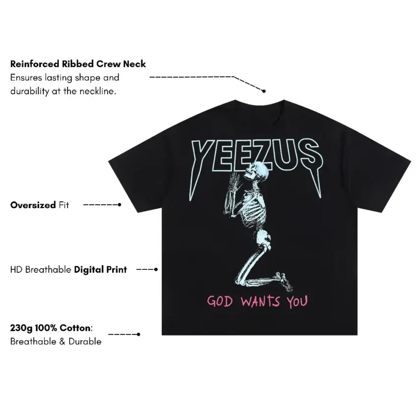 Yeezus Tour Skeleton Oversized Black Graphic Tee - Image 5