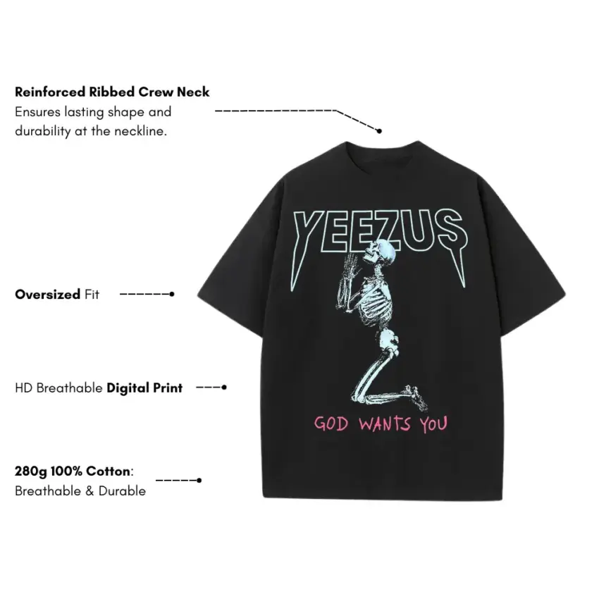 Yeezus Tour Skeleton Heavyweight Oversized Black Graphic Tee - Image 5