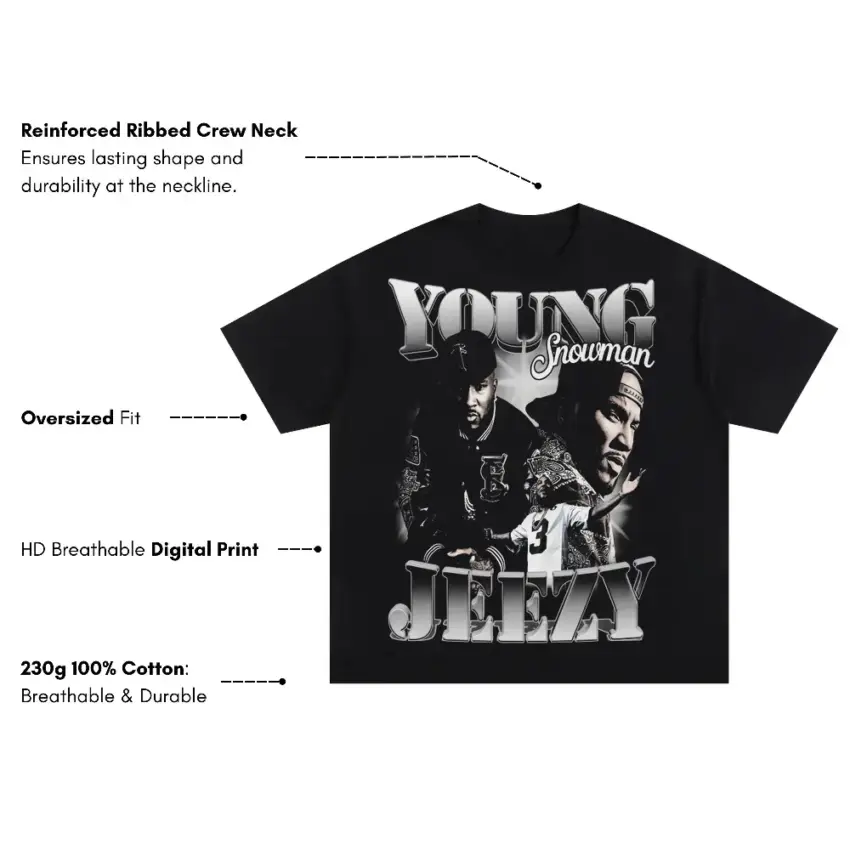 Young Dolph And Jeezy Snowman Oversized Black Graphic Tee - Image 5