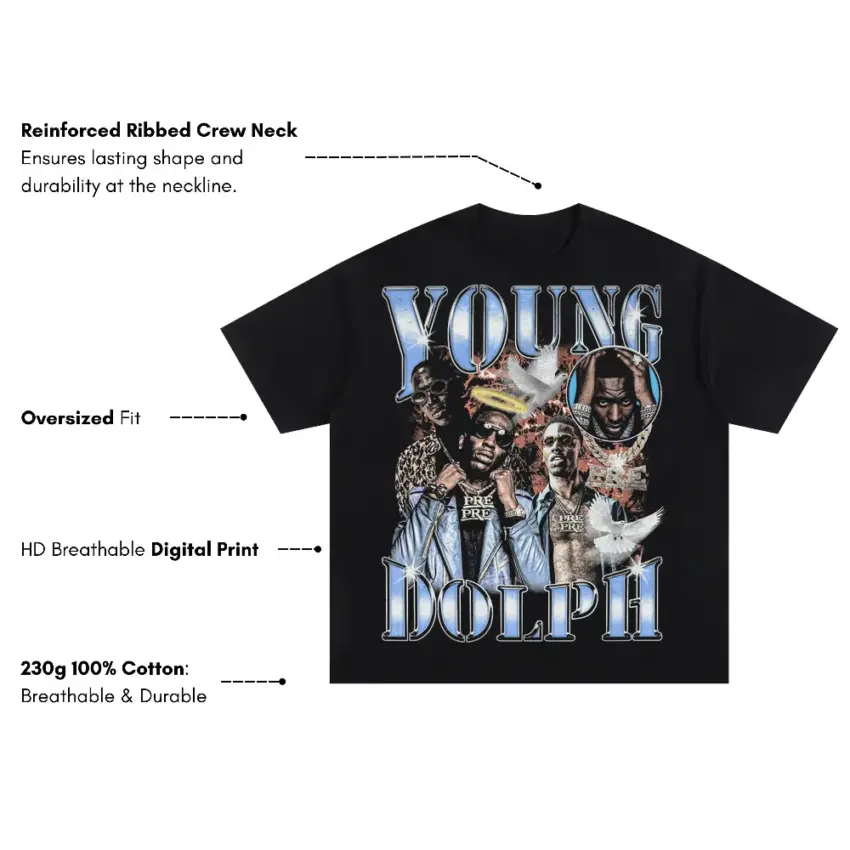 Young Dolph Chrome Tribute Oversized Black Graphic Tee - Image 5