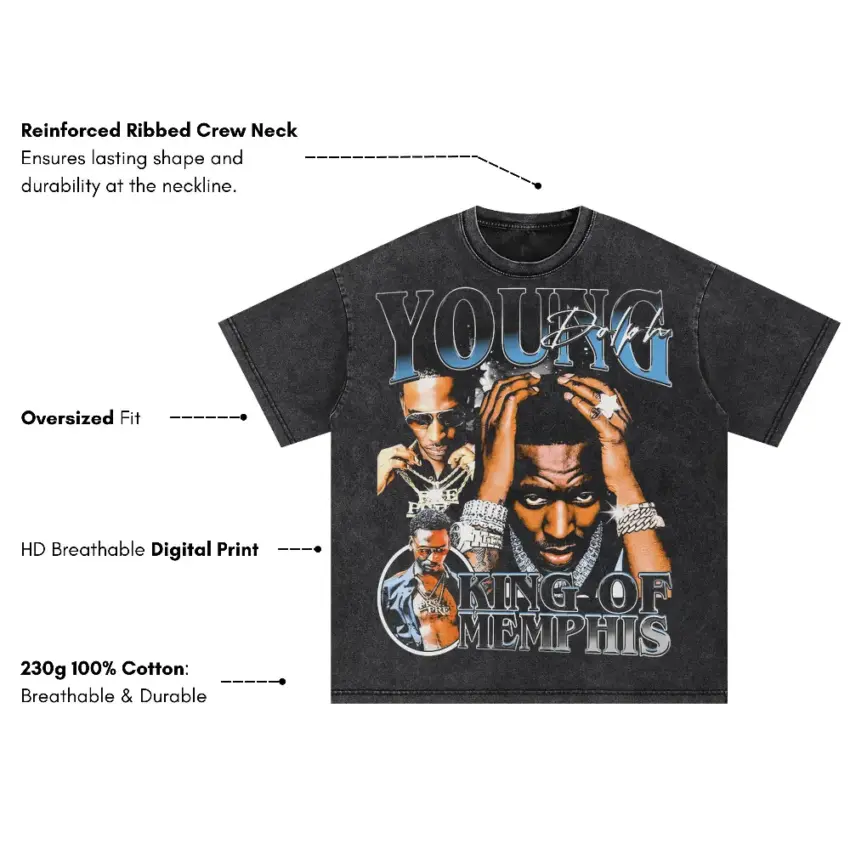 Young Dolph King Of Memphis Oversized Acid Wash T-shirt - Image 5