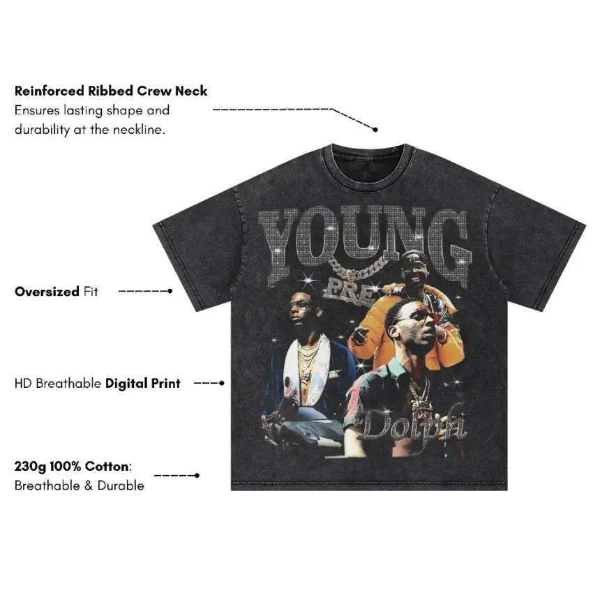Young Dolph Role Model Oversized Acid Wash T-shirt - Image 5