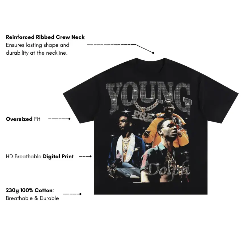 Young Dolph Role Model Oversized Black Graphic Tee - Image 5