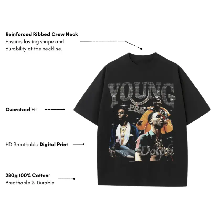 Young Dolph Role Model Heavyweight Oversized Black Graphic Tee - Image 5