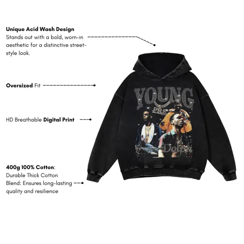 Young Dolph Role Model Aicd Wash Oversized Hoodie - Image 5