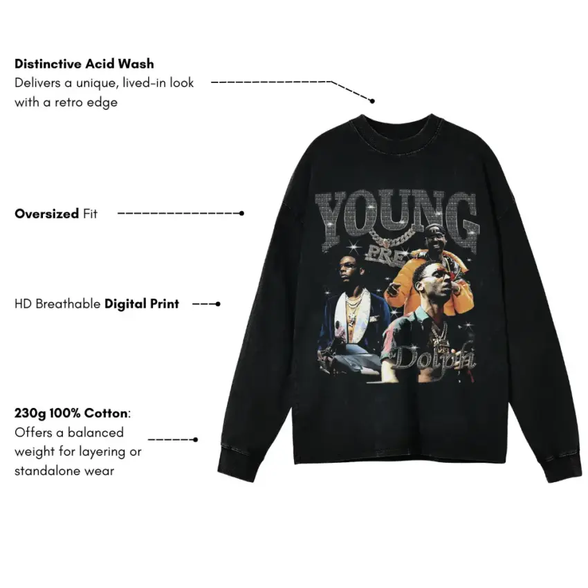 Young Dolph Role Model Aicd Wash Oversized Long Sleeve Shirt - Image 5