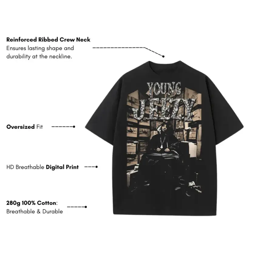 Young Jeezy Thug Motivation Heavyweight Oversized Black Graphic Tee - Image 5