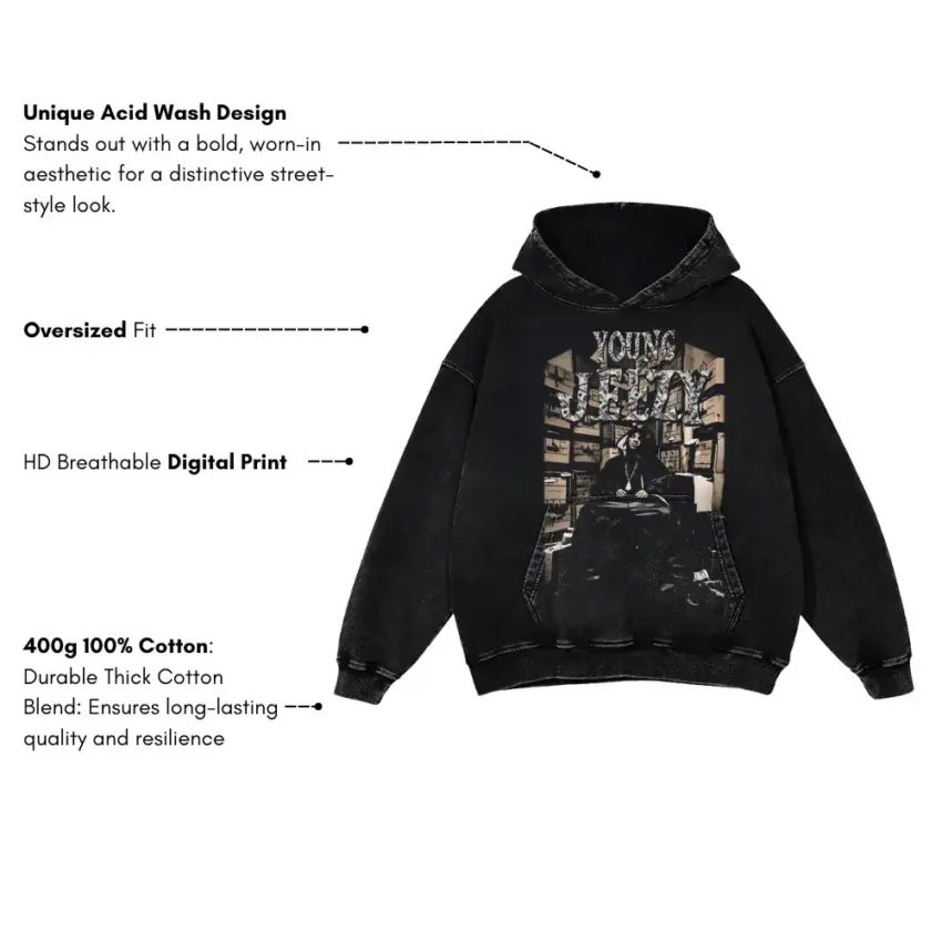Young Jeezy Thug Motivation Aicd Wash Oversized Hoodie - Image 5