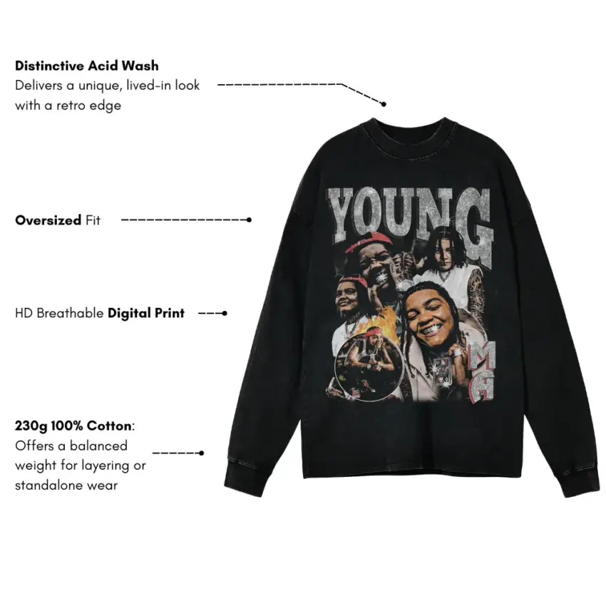Young Thug Slime Season Aicd Wash Oversized Long Sleeve Shirt - Image 5