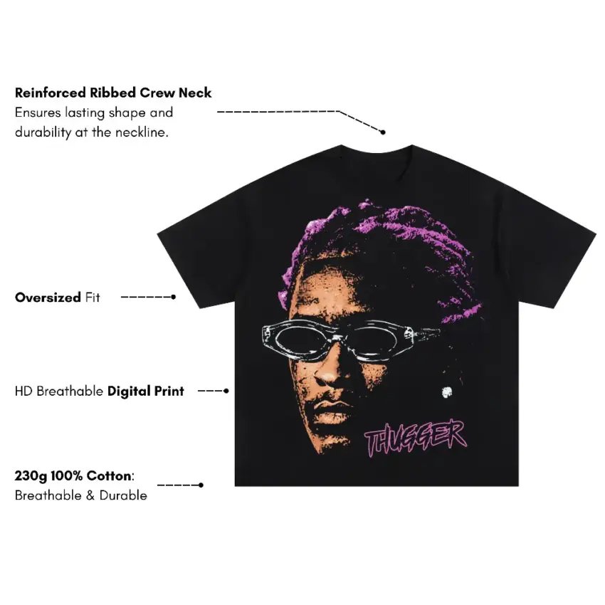 Young Thug Thugger Shades Oversized Black Graphic Tee - Image 5
