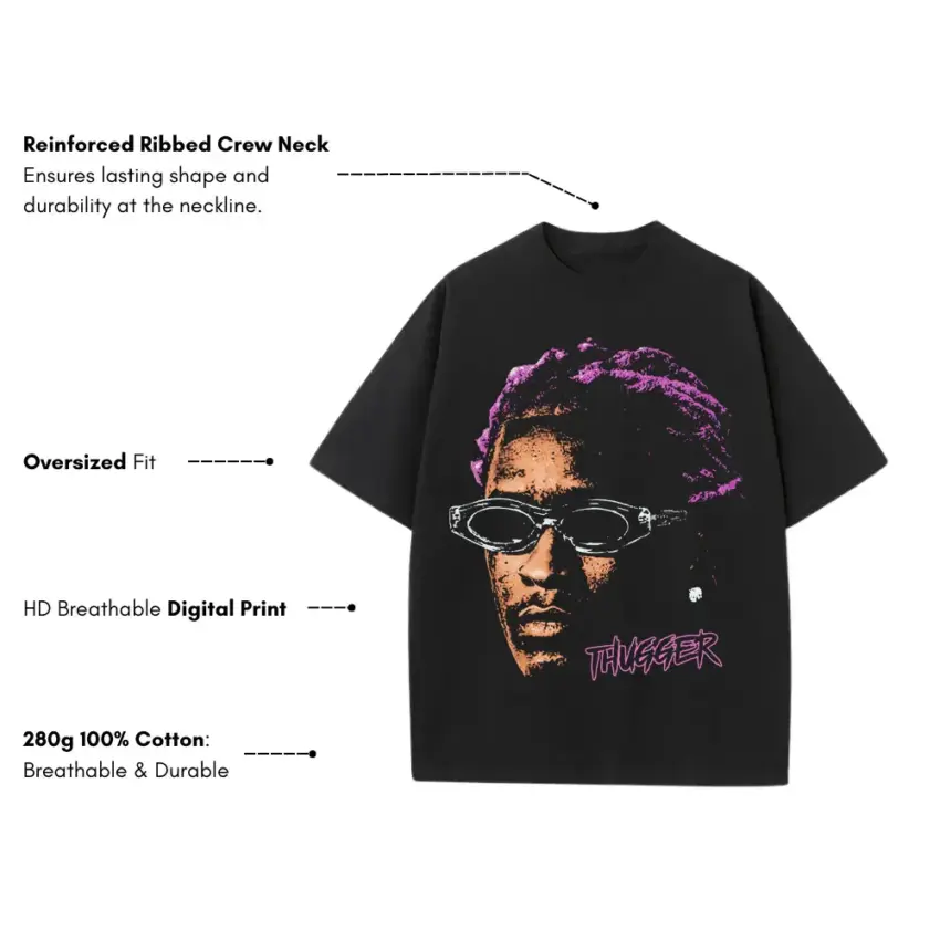 Young Thug Thugger Shades Heavyweight Oversized Black Graphic Tee - Image 5