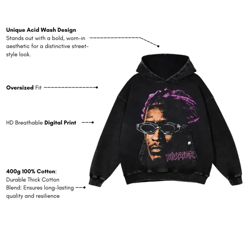 Young Thug Thugger Shades Aicd Wash Oversized Hoodie - Image 5