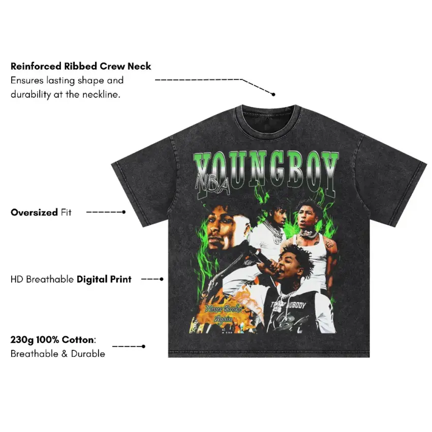 Youngboy Green Flag Collage Oversized Acid Wash T-shirt - Image 5