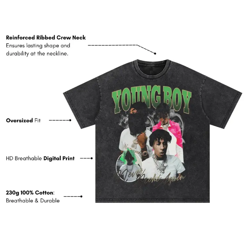 Youngboy Slime Aesthetic Oversized Acid Wash T-shirt - Image 5