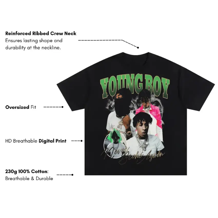 Youngboy Slime Aesthetic Oversized Black Graphic Tee - Image 5