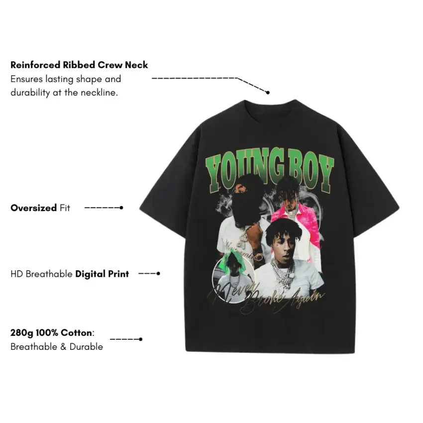 Youngboy Slime Aesthetic Heavyweight Oversized Black Graphic Tee - Image 5