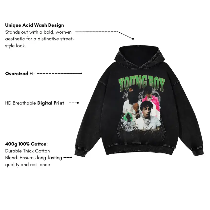 Youngboy Slime Aesthetic Aicd Wash Oversized Hoodie - Image 5