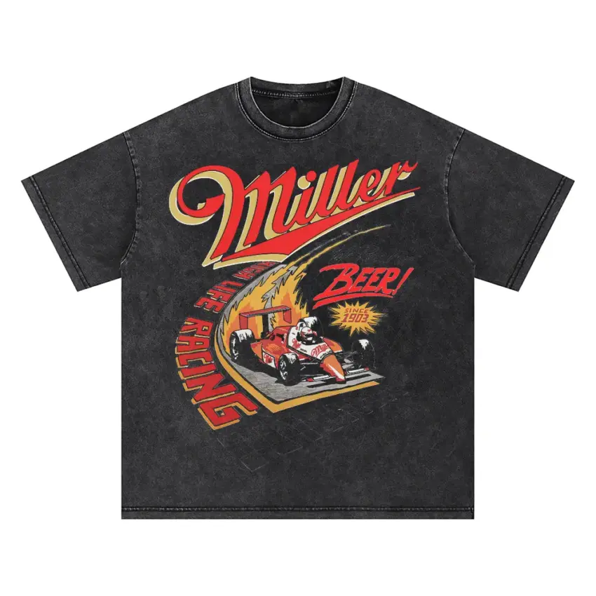 Miller Lite And Fast Oversized Acid Wash T-shirt