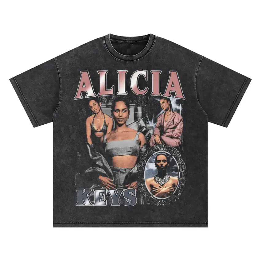 Alicia Keys Collage Oversized Acid Wash T-shirt