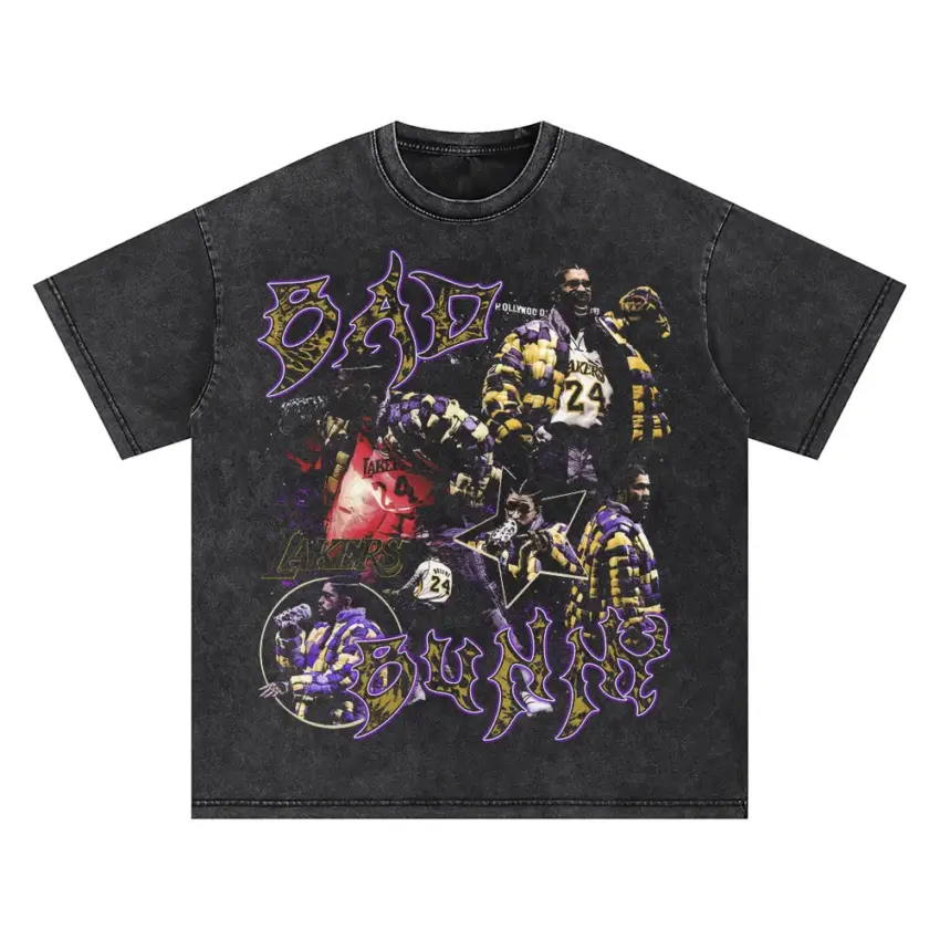 Bad Bunny Lakers Tribute Oversized Acid Wash T-shirt