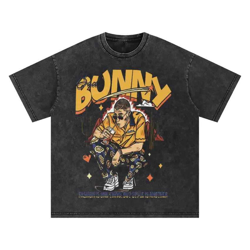 Bunny Graffiti Style Oversized Acid Wash T-shirt